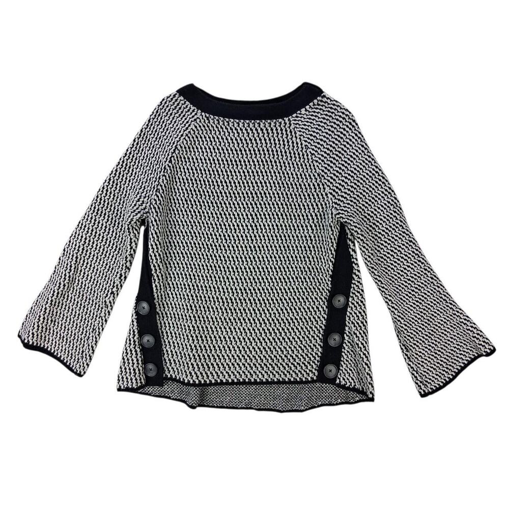 LOFT Women’s Black White Knit Sweater Button Detail Size Medium